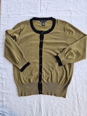 Audrey & Grace Olive Green Cardigan with Black Trim